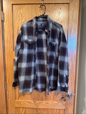 George Men's Plaid Flannel Shirt Jacket - Dark Gray & Burgundy XL EUC